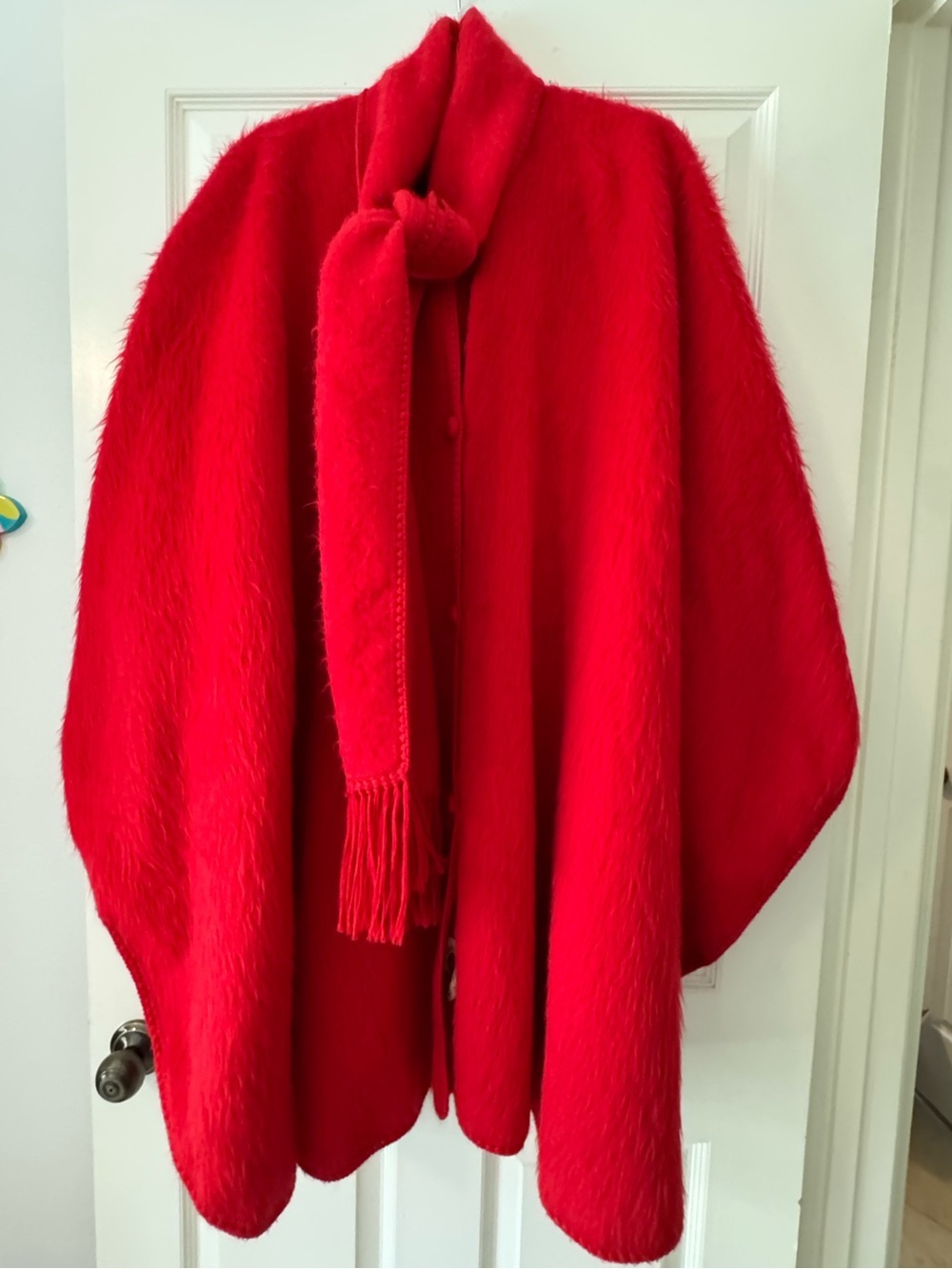Vintage Red Cape with Scarf Alpaca Wool Blend